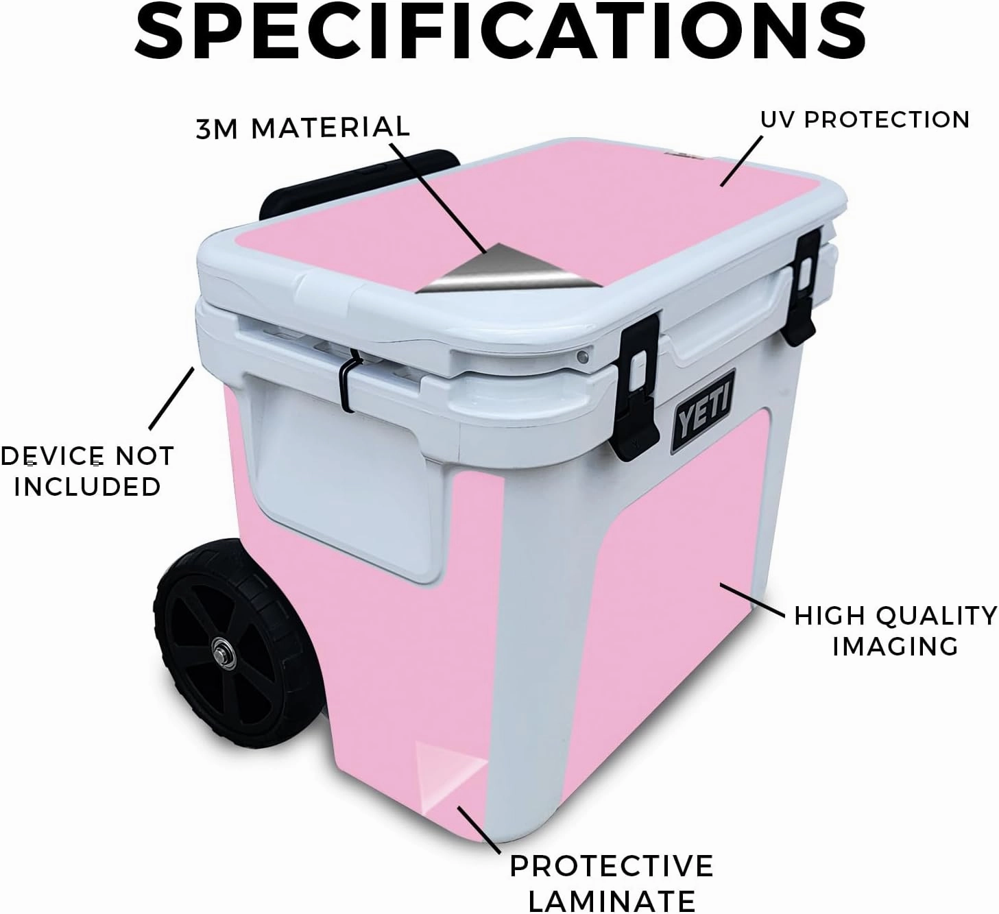Skin Compatible with Yeti Roadie 32 Wheeled Cooler - Solid Pink - Premium 3M Vinyl Protective Wrap Decal Cover - Easy to Apply | Crafted in The USA by MightySkins