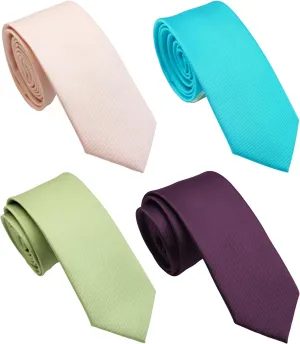Skinny Solid Ties for Men, 2.5 inch Slim Plain Neckties 4-Pack