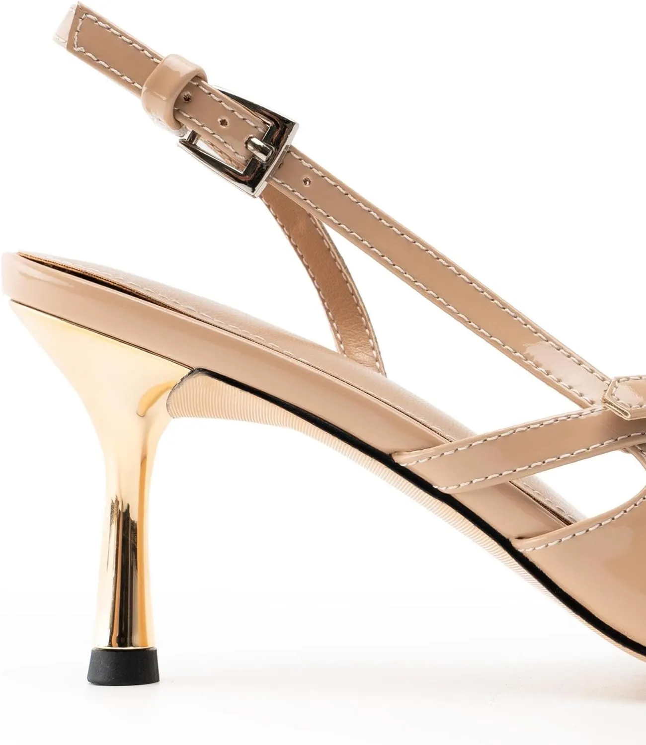 Slingback Kitten Heels for Women Pointed Toe Heels Closed Toe Low Heel Wedding Dress Pumps with Buckles Strap