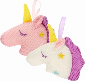 SMASOLO 2Pcs Unicorn Bath Shower Ball Sponge White Pink Mesh Exfoliating Sponges for Gentle Cleansing Bath Accessories for Adults