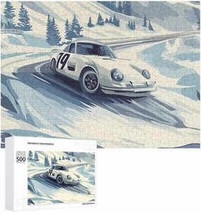 Snow Mountain Racing Car Wooden Puzzles for Adults Jigsaw Puzzle Christmas Valentine's Day Birthday with Storage Box