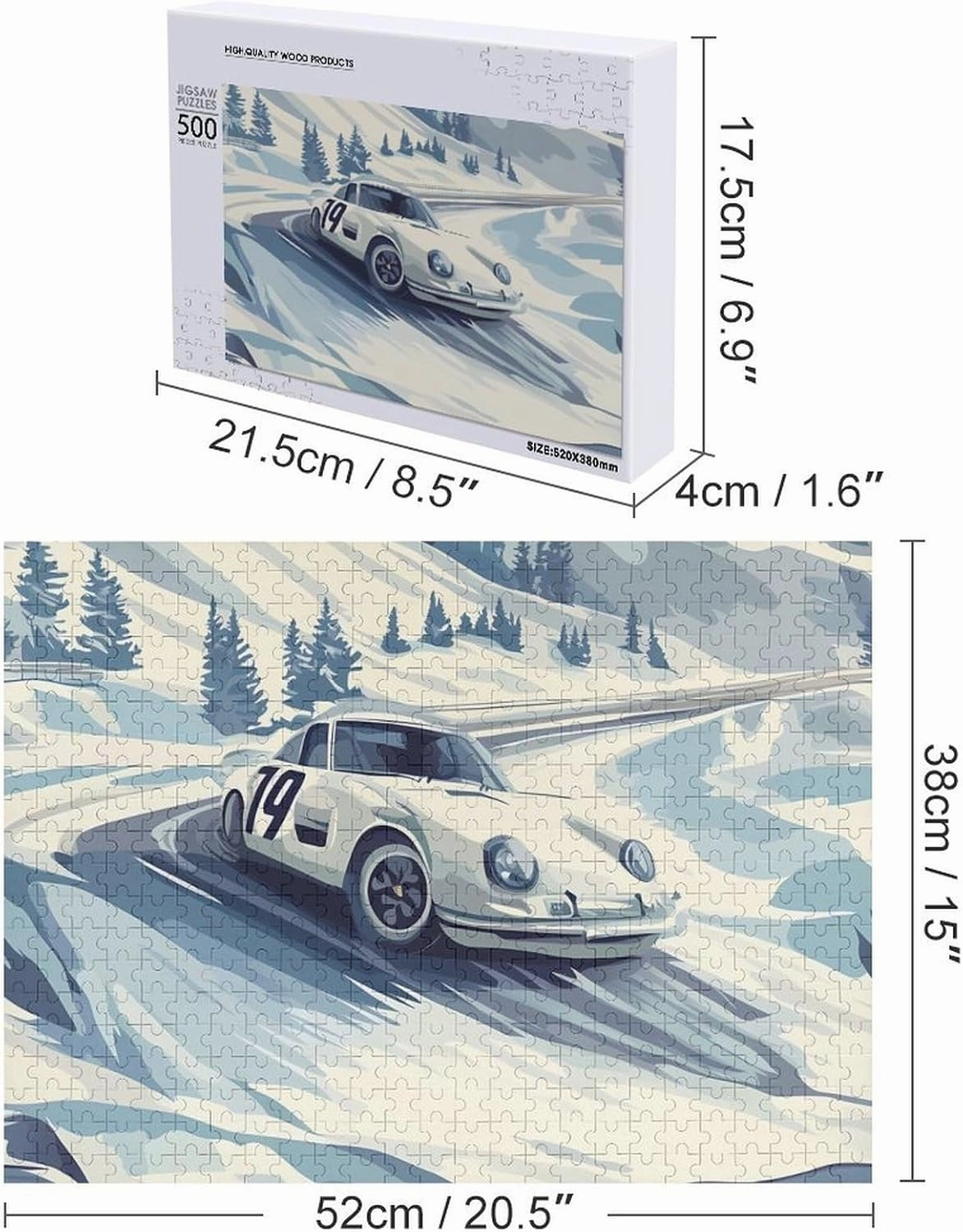 Snow Mountain Racing Car Wooden Puzzles for Adults Jigsaw Puzzle Christmas Valentine's Day Birthday with Storage Box
