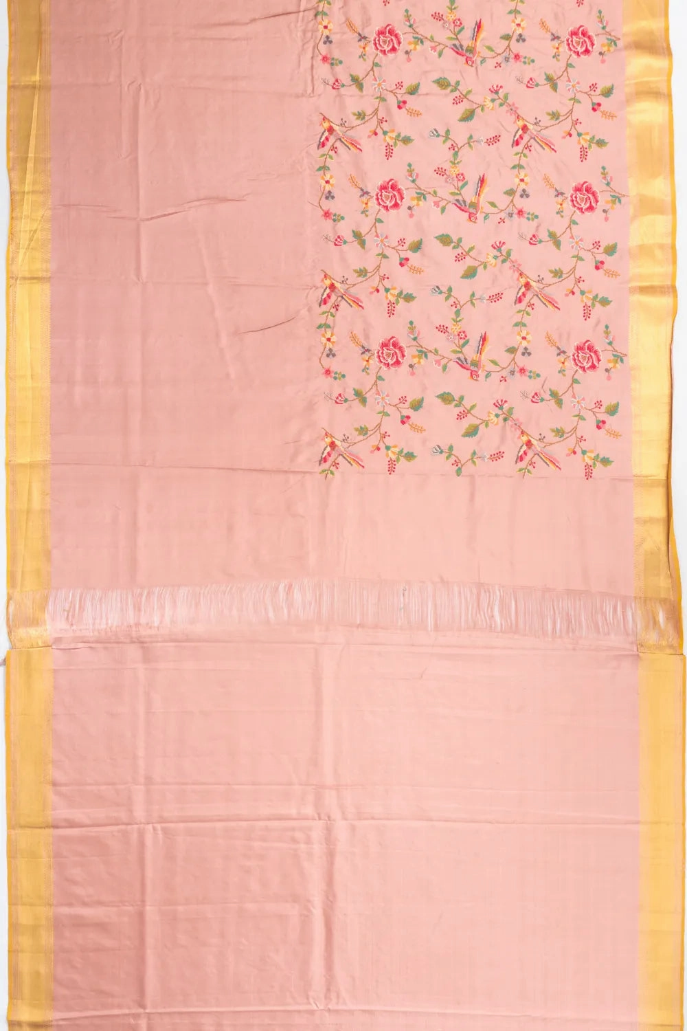 Soft Silk Embroidery Peach Saree