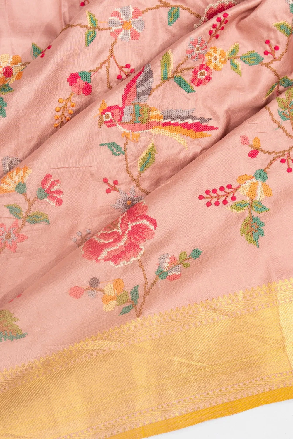 Soft Silk Embroidery Peach Saree