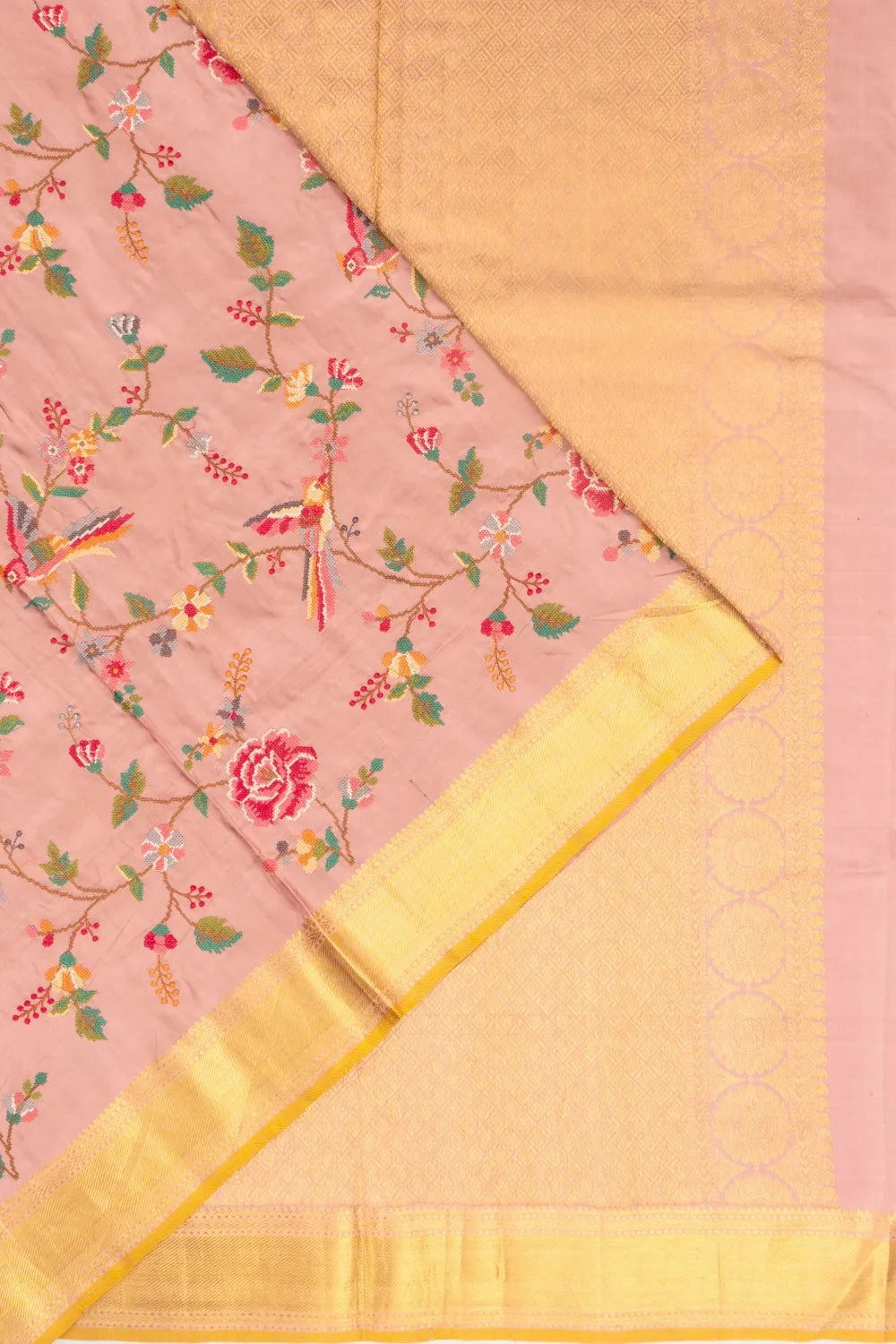 Soft Silk Embroidery Peach Saree