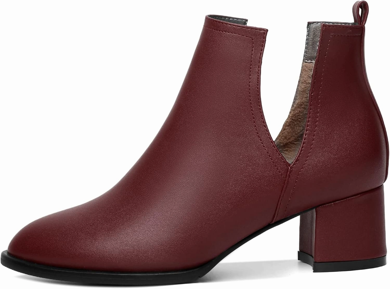 Soireelady Women V Cut Ankle Booties Round Toe Cutout Ankle Boots Block Heel Short Booties Mid Chunky Heel Boots Comfortable Slip on Ankle Booties