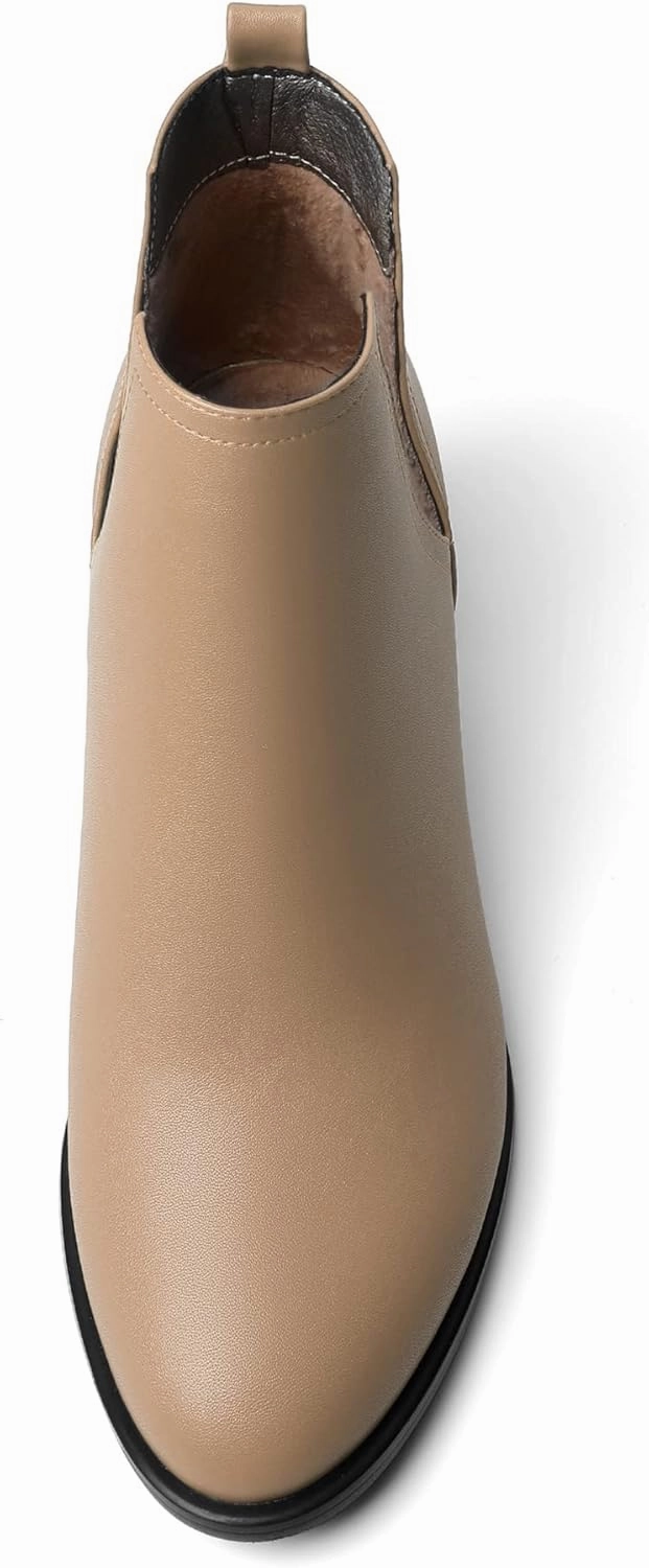 Soireelady Women V Cut Ankle Booties Round Toe Cutout Ankle Boots Block Heel Short Booties Mid Chunky Heel Boots Comfortable Slip on Ankle Booties