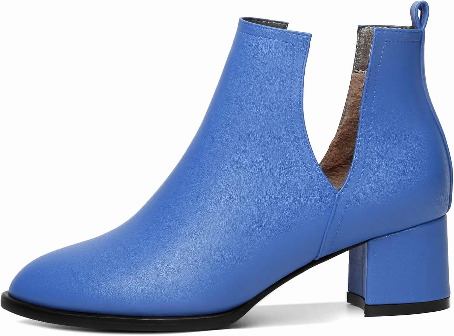 Soireelady Women V Cut Ankle Booties Round Toe Cutout Ankle Boots Block Heel Short Booties Mid Chunky Heel Boots Comfortable Slip on Ankle Booties