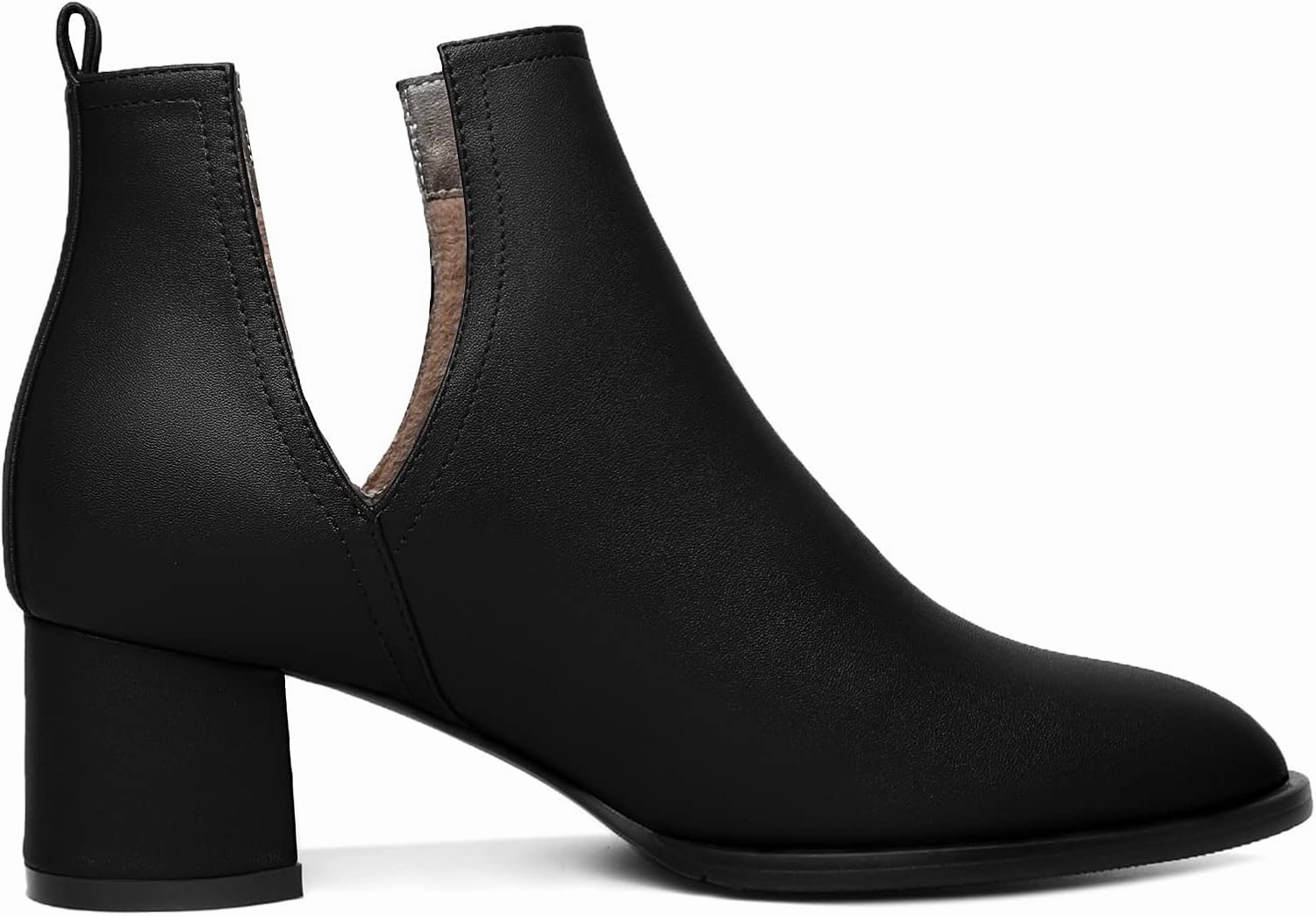 Soireelady Women V Cut Ankle Booties Round Toe Cutout Ankle Boots Block Heel Short Booties Mid Chunky Heel Boots Comfortable Slip on Ankle Booties