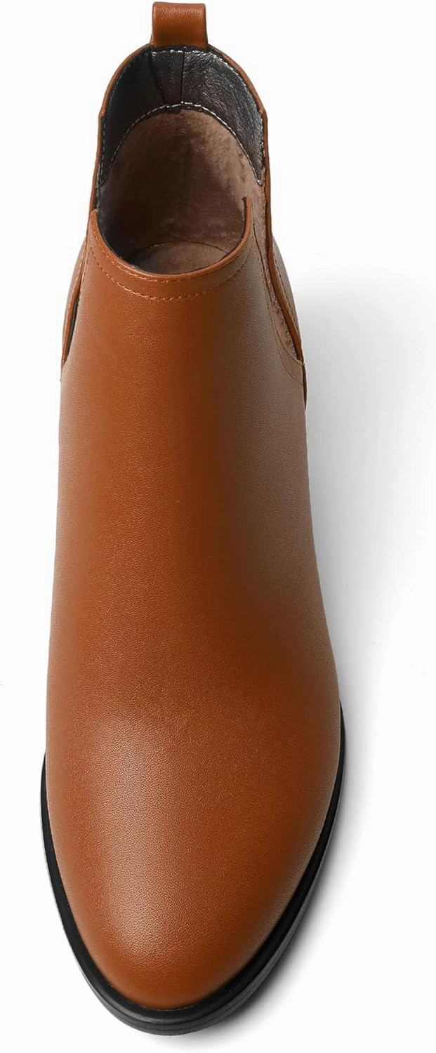 Soireelady Women V Cut Ankle Booties Round Toe Cutout Ankle Boots Block Heel Short Booties Mid Chunky Heel Boots Comfortable Slip on Ankle Booties