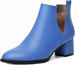 Soireelady Women V Cut Ankle Booties Round Toe Cutout Ankle Boots Block Heel Short Booties Mid Chunky Heel Boots Comfortable Slip on Ankle Booties