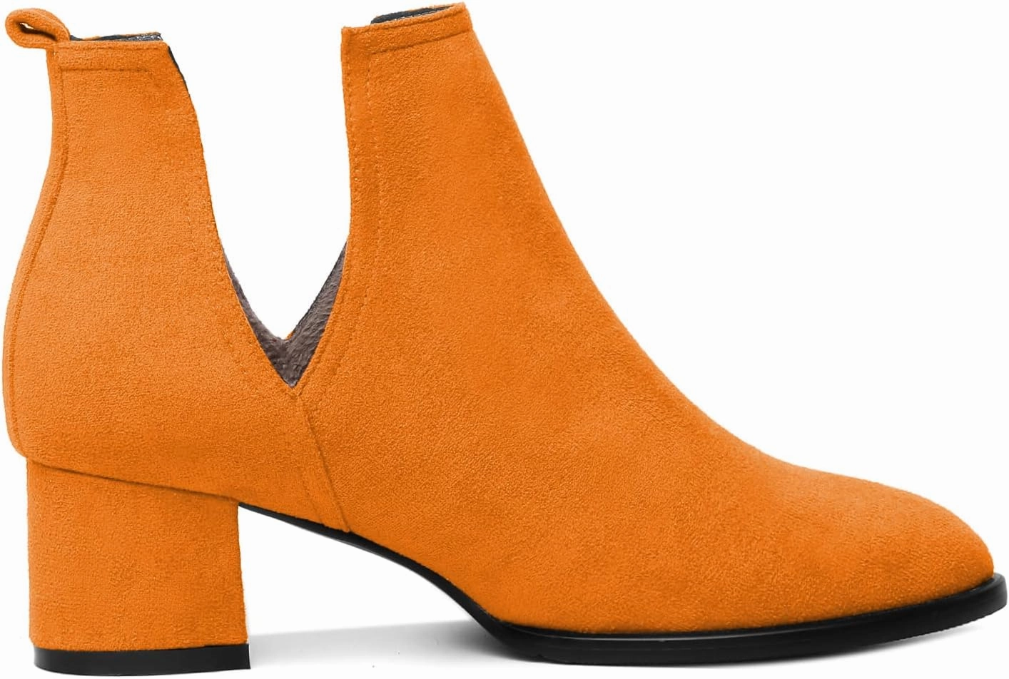 Soireelady Women V Cut Ankle Booties Round Toe Cutout Ankle Boots Block Heel Short Booties Mid Chunky Heel Boots Comfortable Slip on Ankle Booties