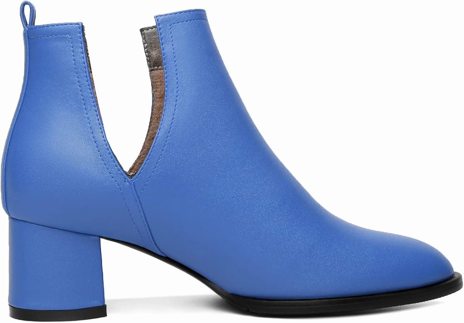Soireelady Women V Cut Ankle Booties Round Toe Cutout Ankle Boots Block Heel Short Booties Mid Chunky Heel Boots Comfortable Slip on Ankle Booties