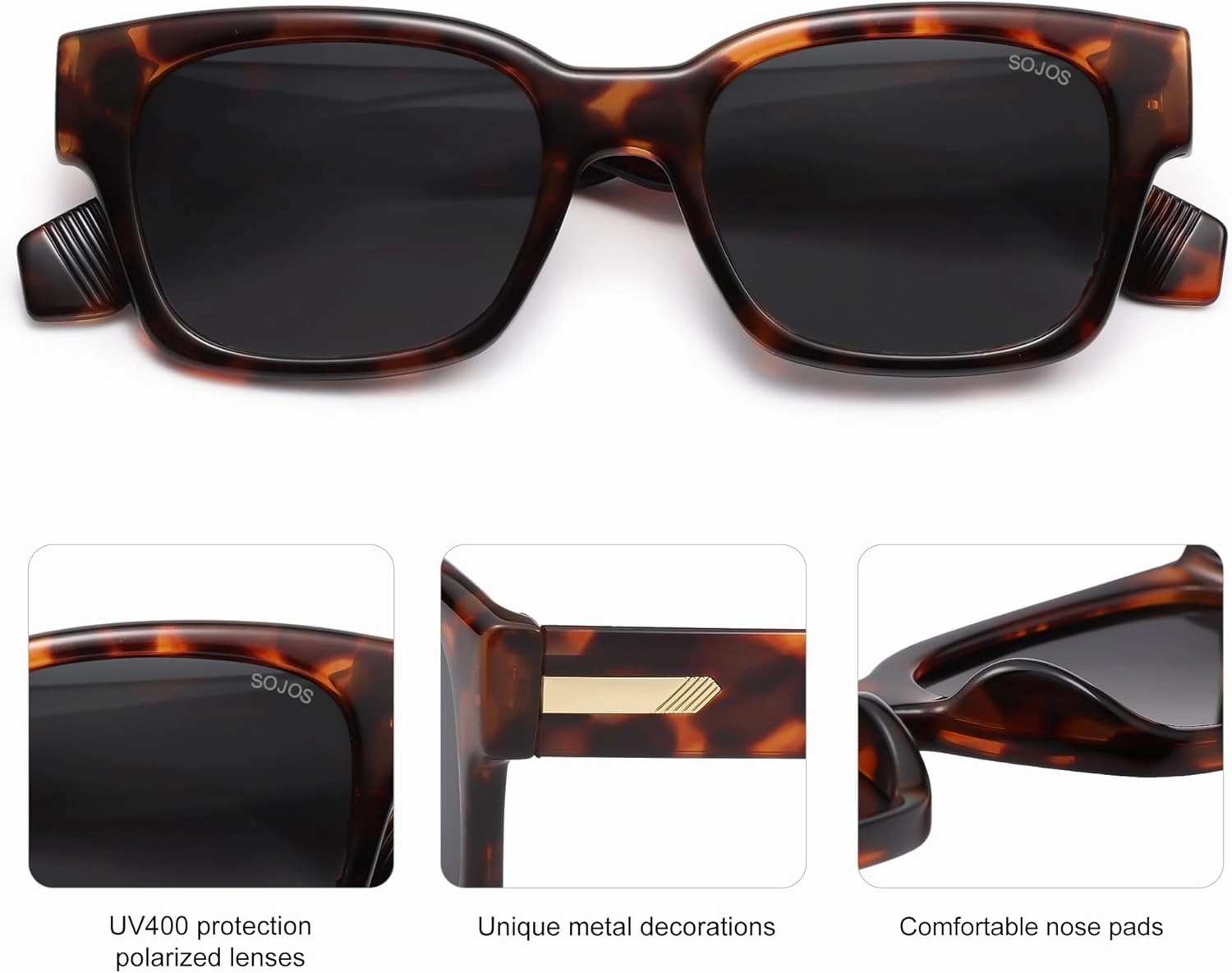SOJOS Classic Square Polarized Sunglasses for Women Men Trendy Unisex Design SJ2372