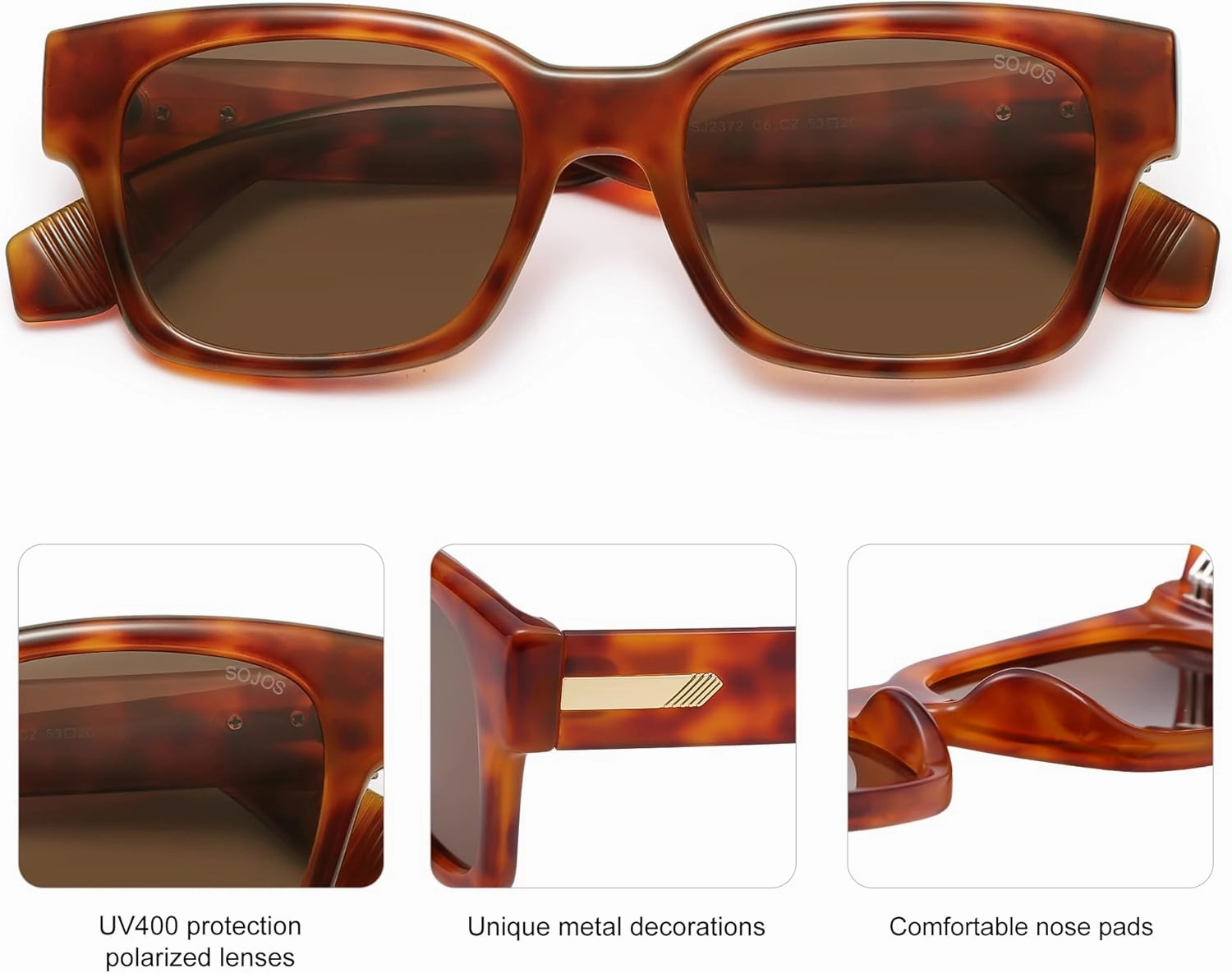 SOJOS Classic Square Polarized Sunglasses for Women Men Trendy Unisex Design SJ2372