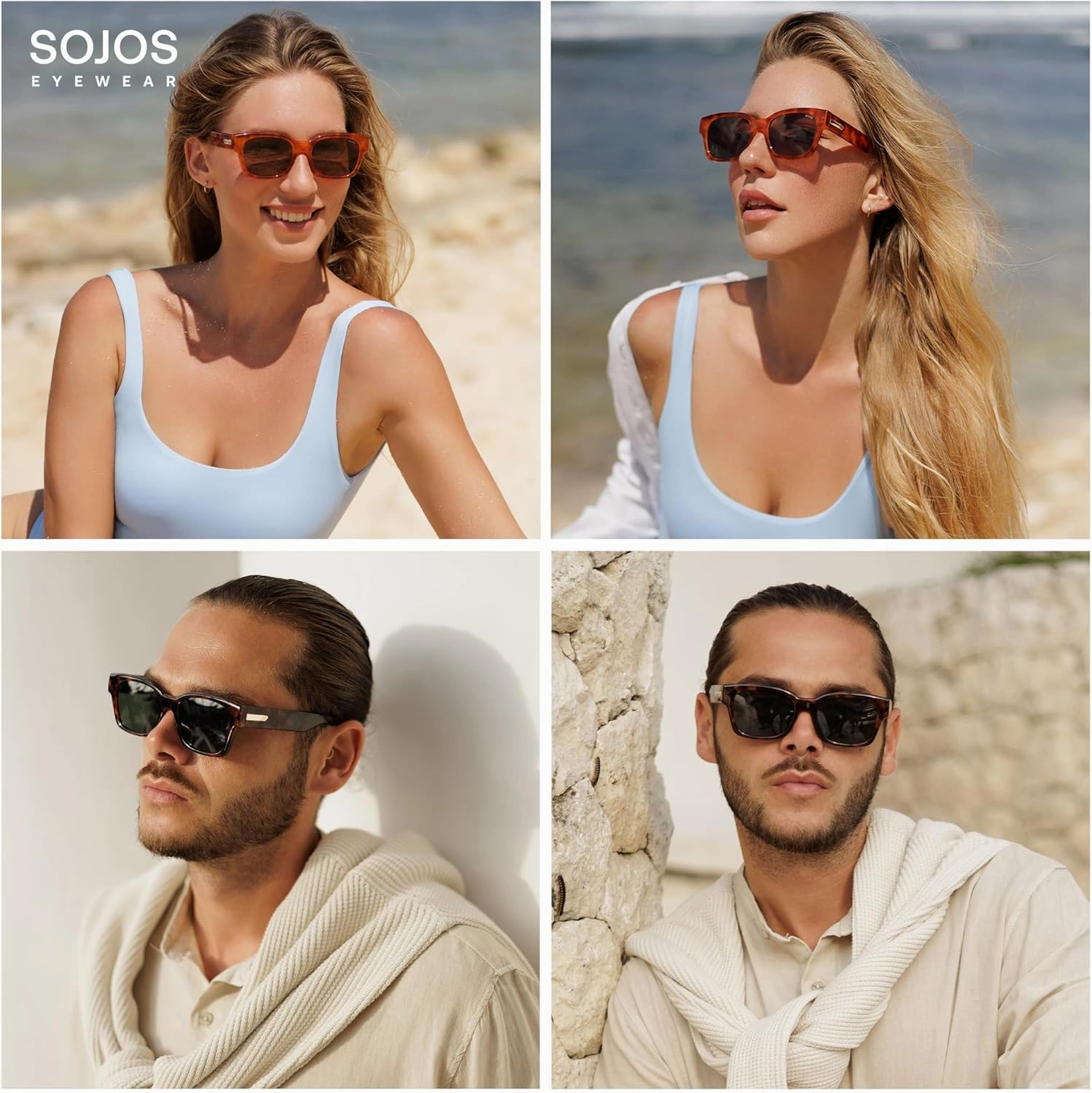 SOJOS Classic Square Polarized Sunglasses for Women Men Trendy Unisex Design SJ2372