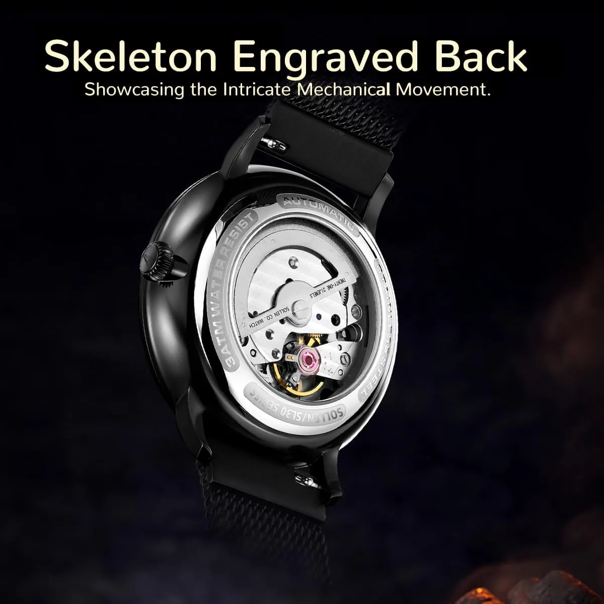 SOLLEN Men's Minimalist Automatic Watch, Imported Mechanical Movement - 3ATM Waterproof - Luminous Hands and Stainless Steel Case, Luxury Self-Winding Men's Wrist Watches with Calendar, Gifts for Men