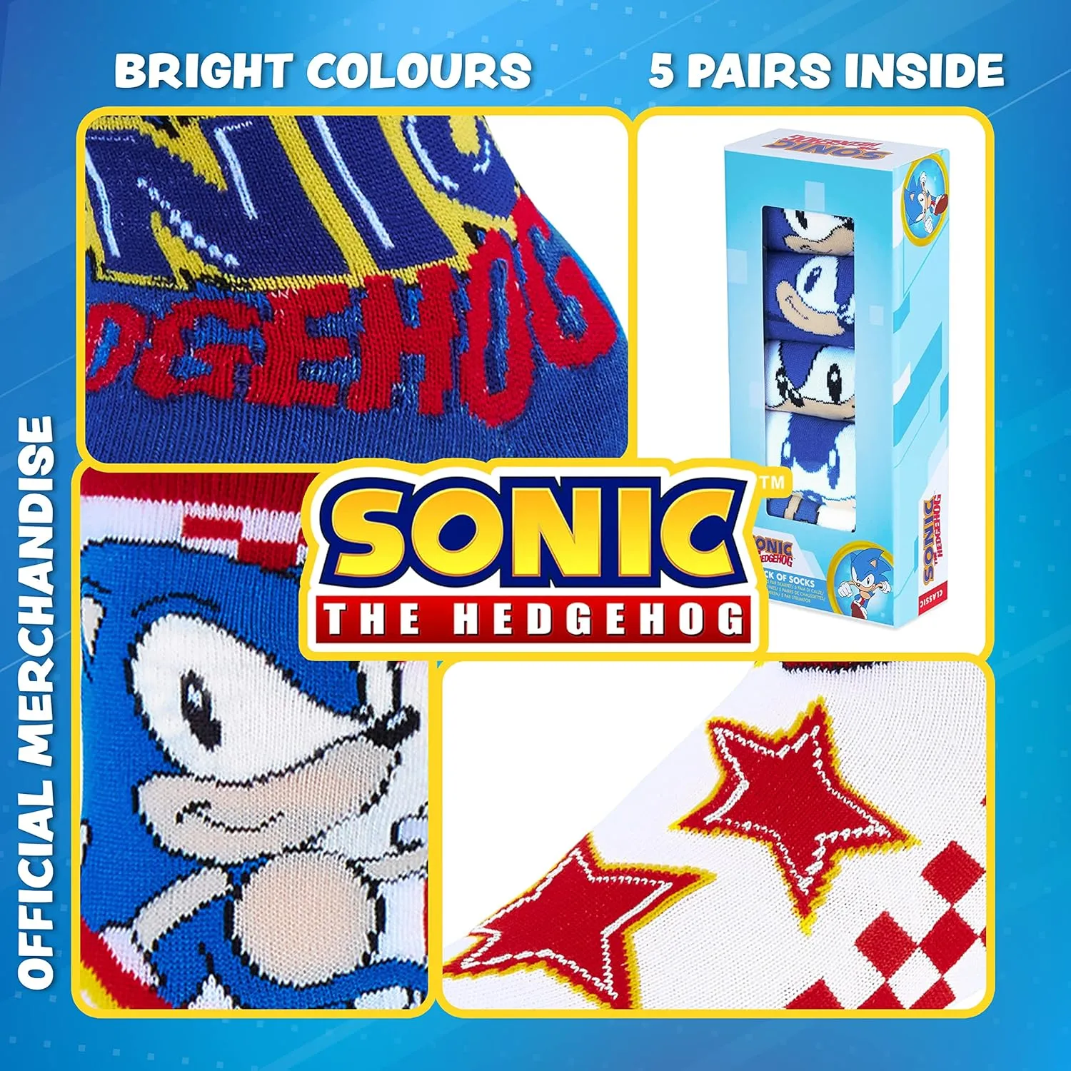 Sonic The Hedgehog Boys Socks, 5 Pack Crew Socks
