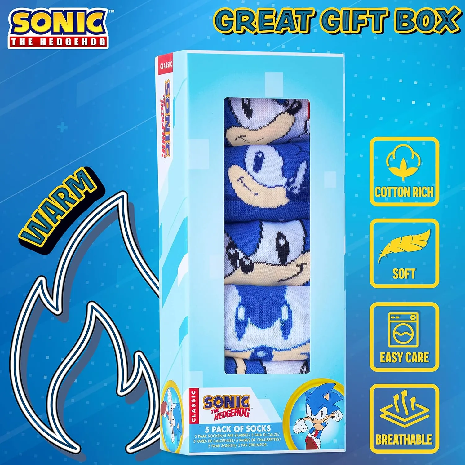 Sonic The Hedgehog Boys Socks, 5 Pack Crew Socks
