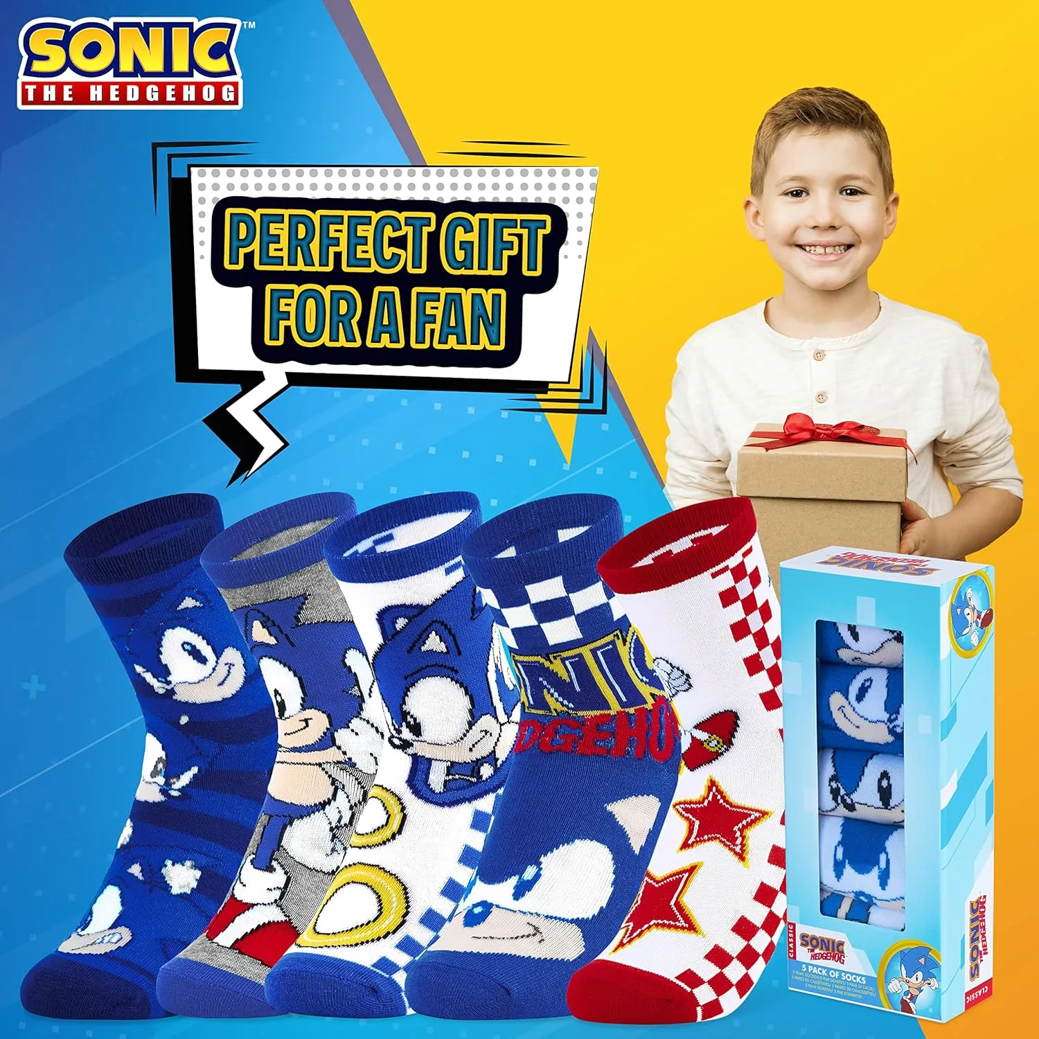 Sonic The Hedgehog Boys Socks, 5 Pack Crew Socks
