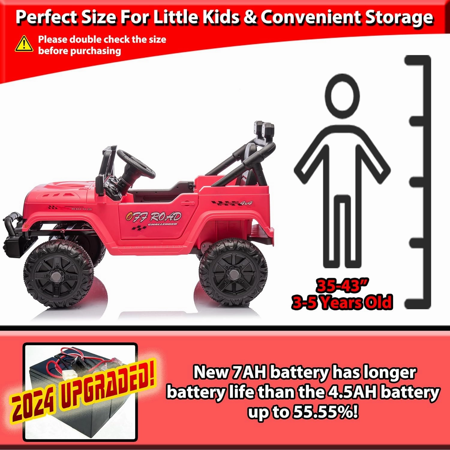 sopbost 12V Ride on Truck, 12V 7Ah Battery Powered Electric Vehicle Car for Kids 3-5 Years with Remote, Working Headlight & Search Light Bar, Horn & Music - Peach Pink