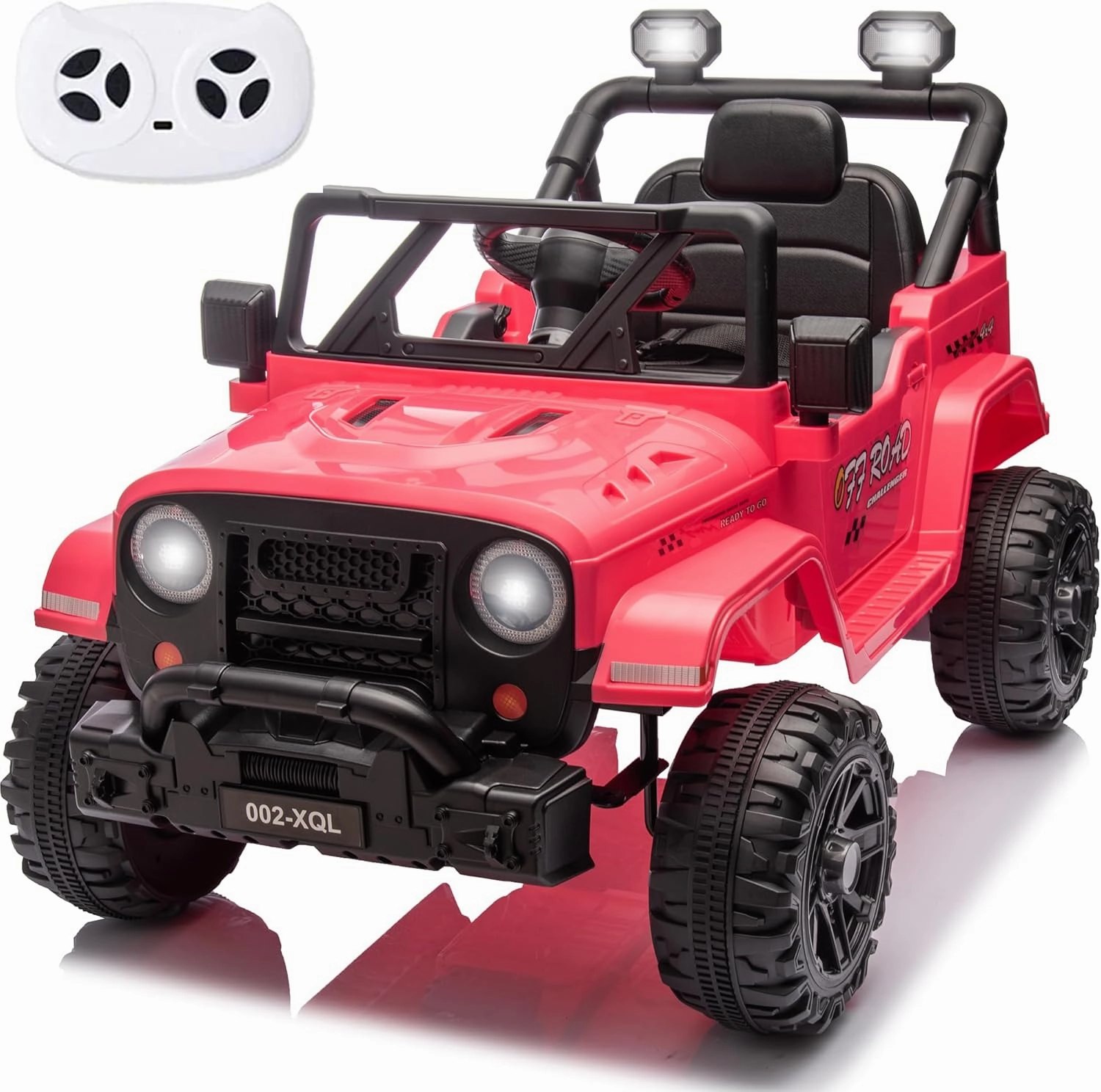 sopbost 12V Ride on Truck, 12V 7Ah Battery Powered Electric Vehicle Car for Kids 3-5 Years with Remote, Working Headlight & Search Light Bar, Horn & Music - Peach Pink