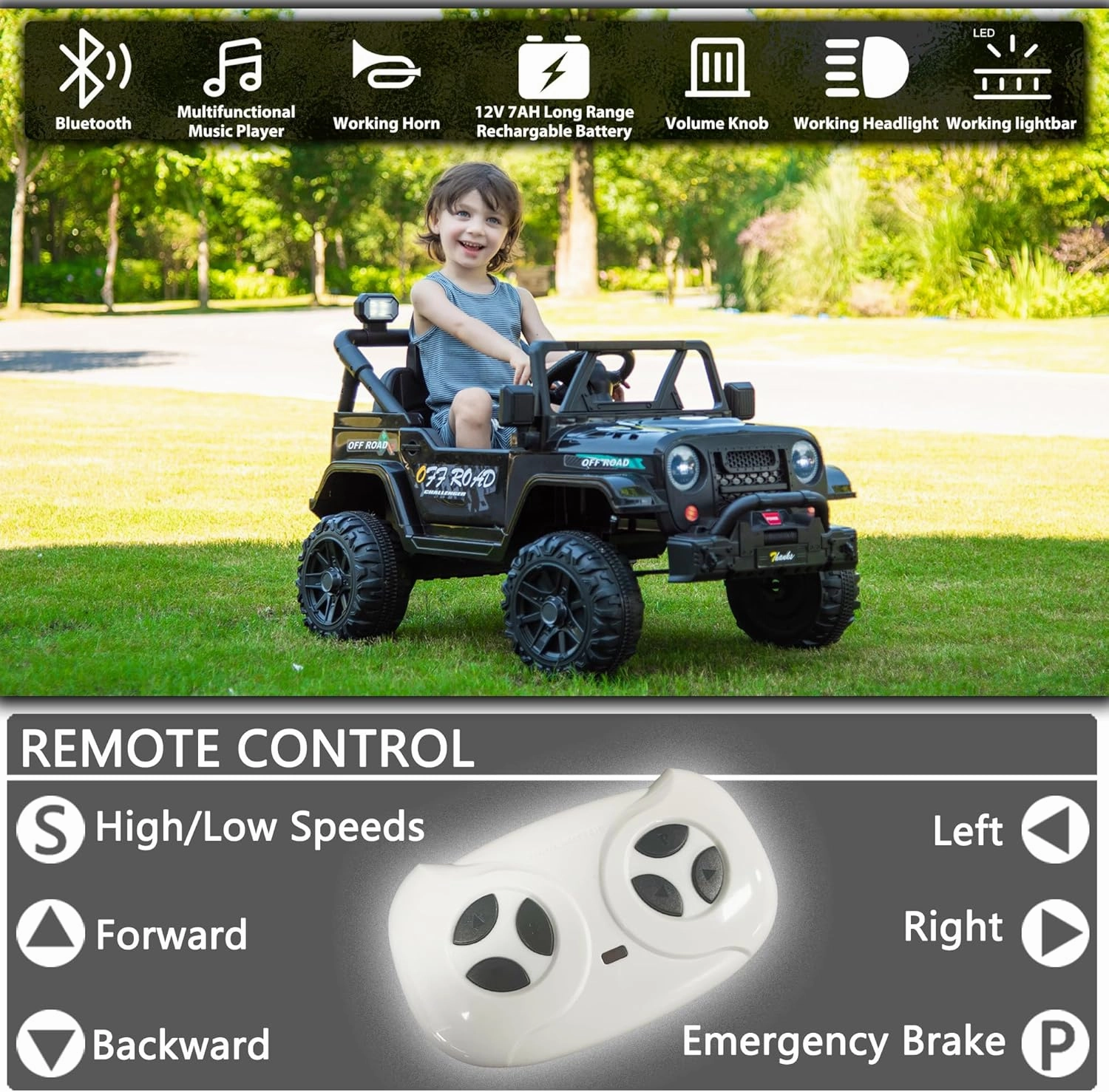 sopbost 12V Ride on Truck, 12V 7Ah Battery Powered Electric Vehicle Car for Kids 3-5 Years with Remote, Working Headlight & Search Light Bar, Horn & Music - Peach Pink