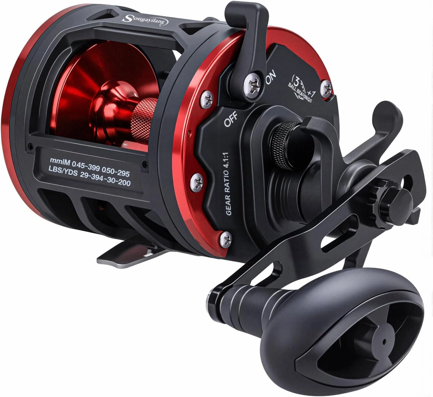 Sougayilang Trolling Reel Level Wind Conventional Reel Graphite Body Fishing Reel, Durable Stainless-Steel, Large Line Capacity