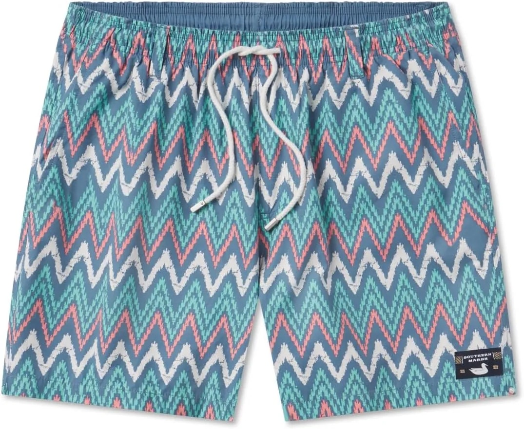 Southern Marsh Seawash Swim Trunks - Ikat, Blue and Peach, Small