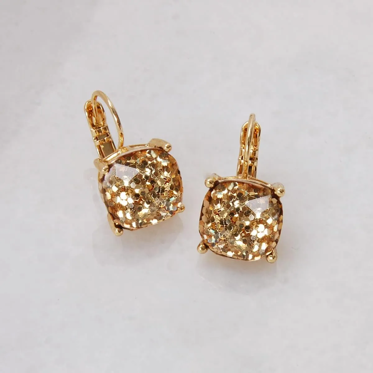 Sparkly Square Earrings for Women - Colorful Leverback Dangle Earrings for Women, Large Glitter Statement Earrings