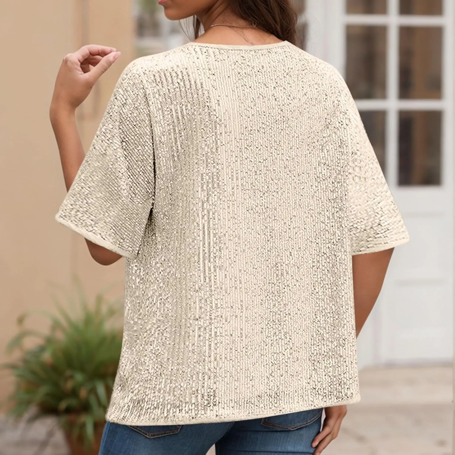 Sparkly Tops for Women Casual Short Sleeve Round Neck Loose Size Shirts Trendy Elegant Shimmer Glitter Blouse Tees