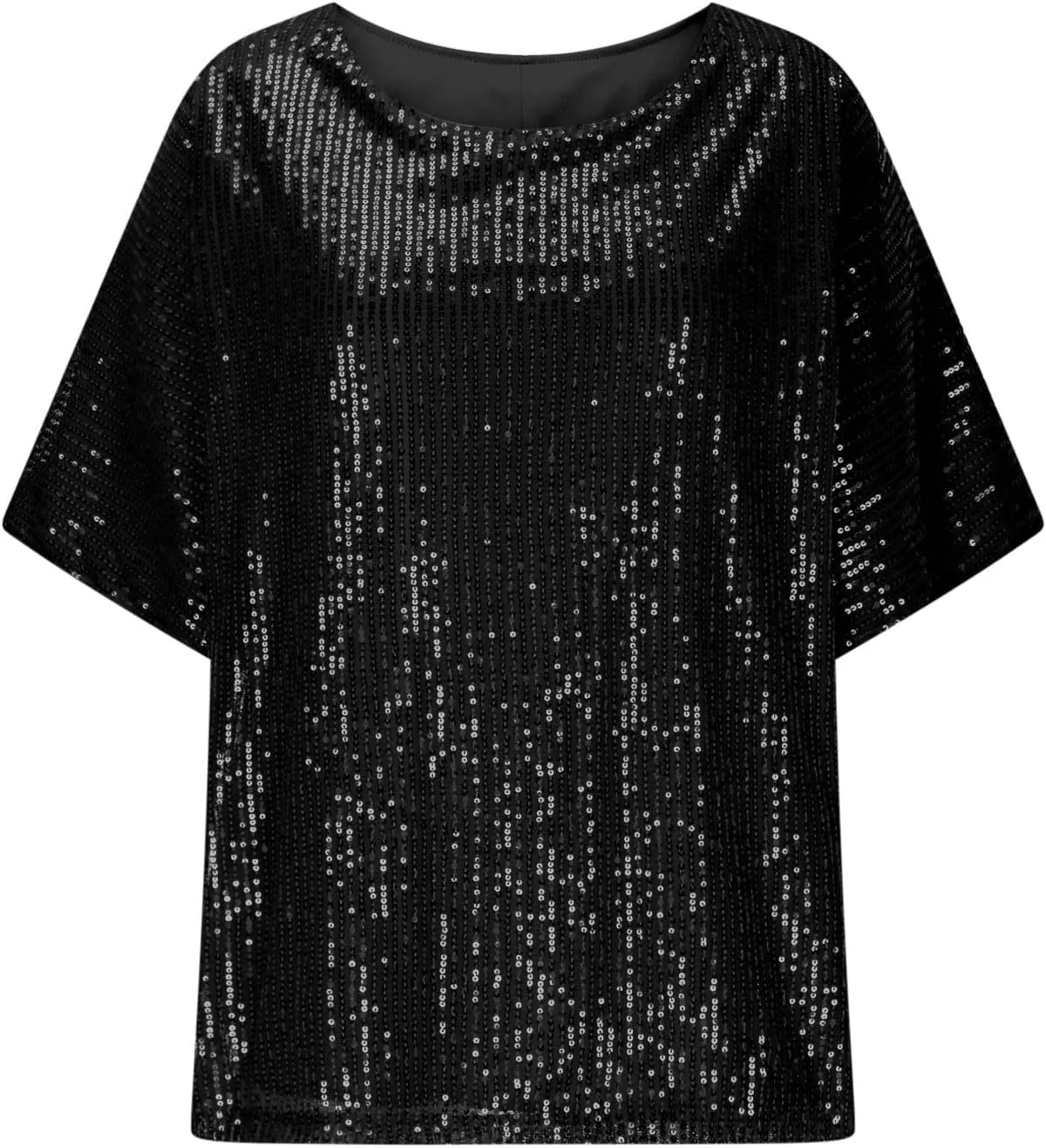 Sparkly Tops for Women Casual Short Sleeve Round Neck Loose Size Shirts Trendy Elegant Shimmer Glitter Blouse Tees