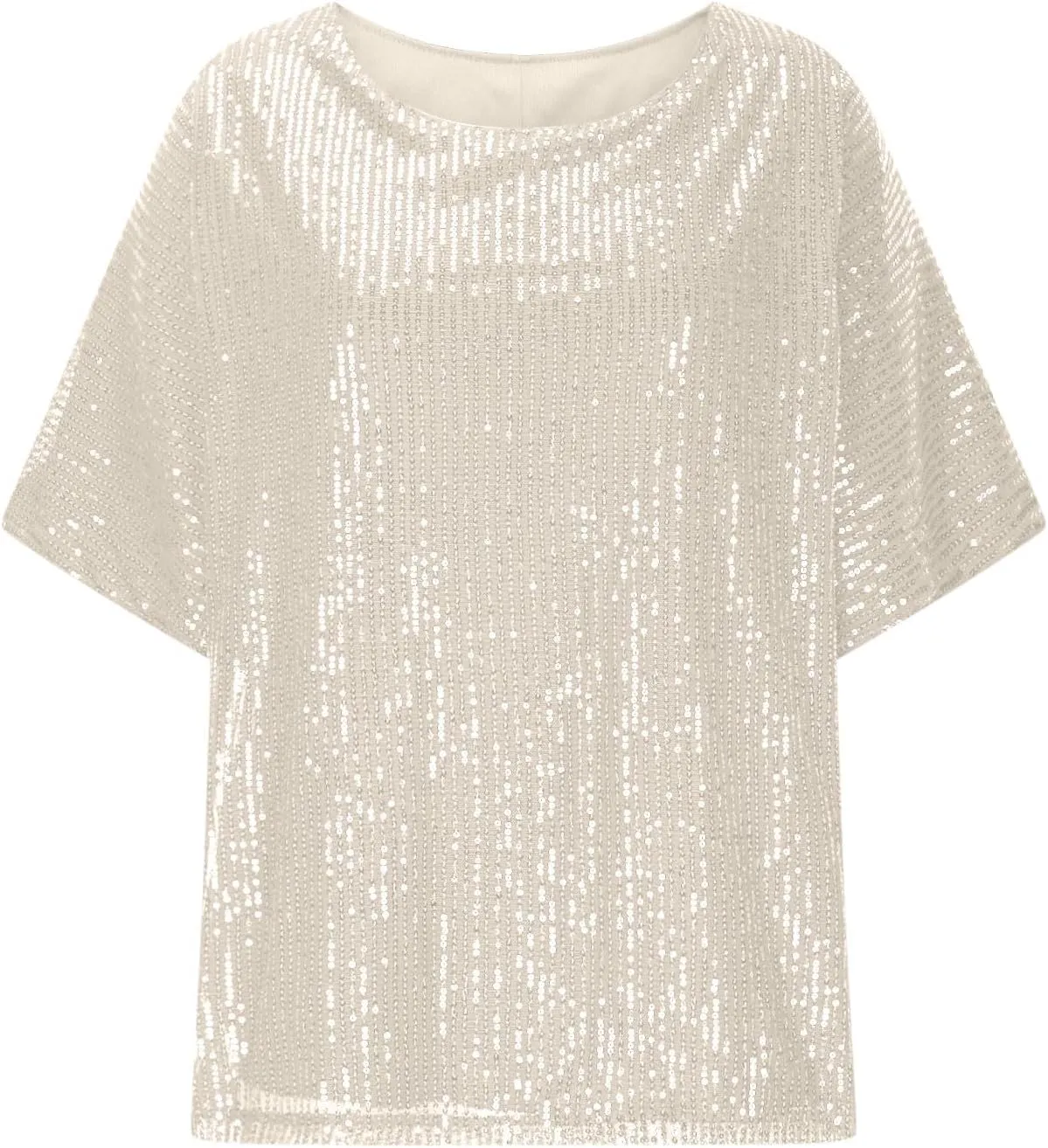 Sparkly Tops for Women Casual Short Sleeve Round Neck Loose Size Shirts Trendy Elegant Shimmer Glitter Blouse Tees