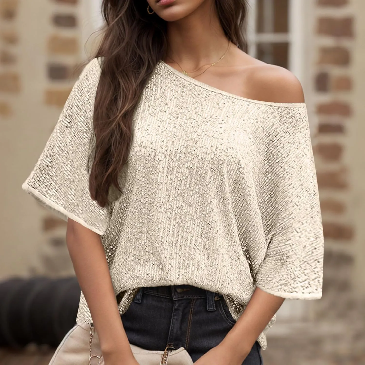 Sparkly Tops for Women Casual Short Sleeve Round Neck Loose Size Shirts Trendy Elegant Shimmer Glitter Blouse Tees