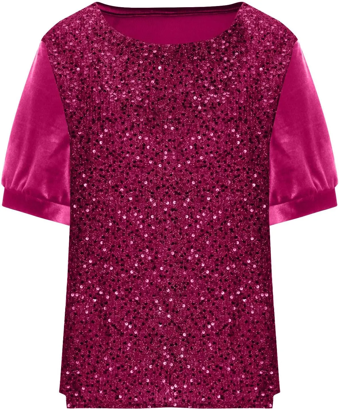 Sparkly Tops for Women Fashion Sequin Half Sleeve Shirts Casual Soft Crewneck Velvet Sparkly Shimmer Party Blouses