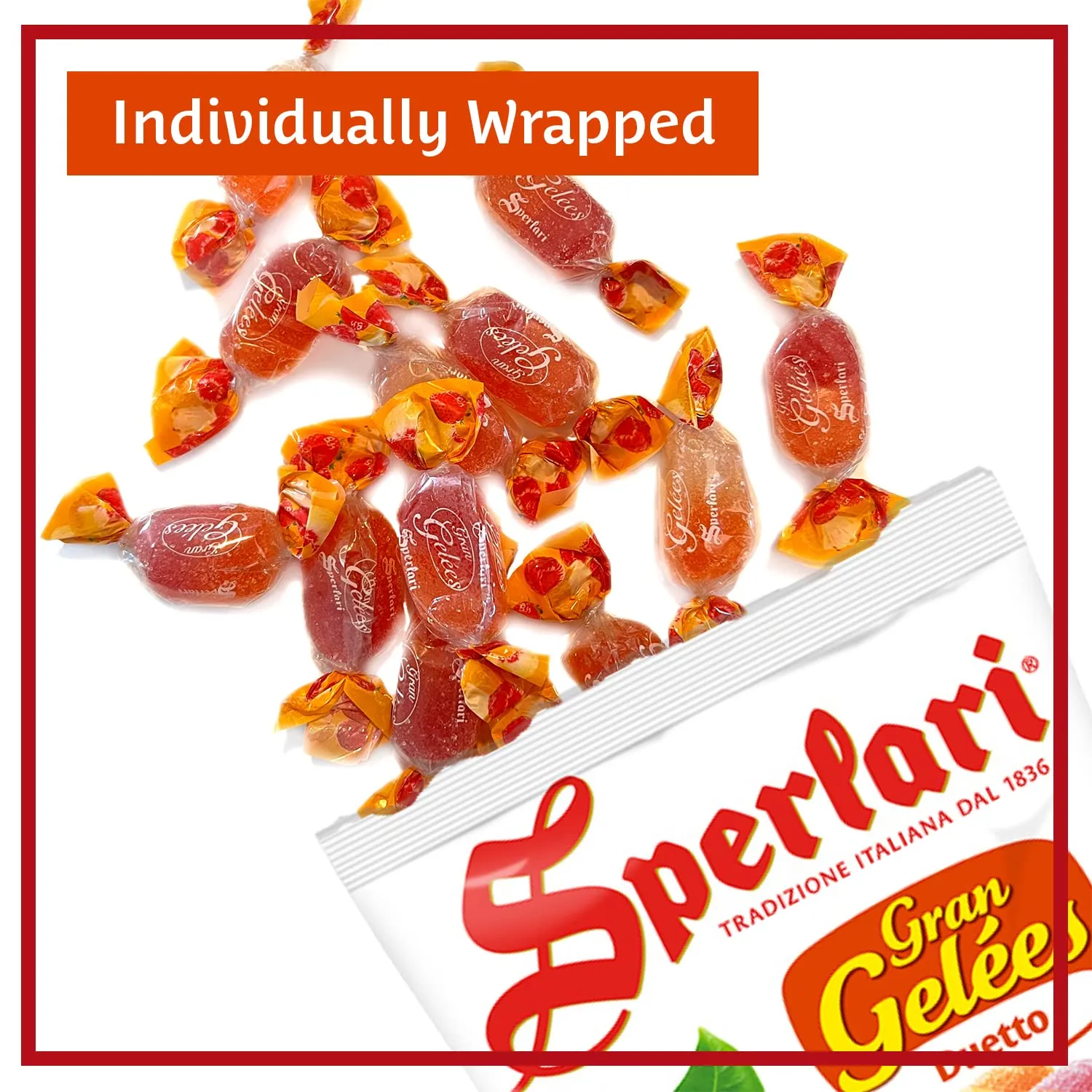 Sperlari Candies Gran Duetto Orange, Peach & Raspberry Italian Fruit Nectar Jelly Candy - Gluten Free, No Artificial Coloring, Individually Wrapped Gummy Candy - Fruit Gummies Made In Italy 1 KG Bag