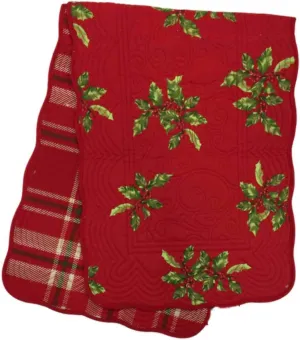 St Nicholas Square Reversible Quilted Table Runner Holly Berry & Plaid 12x72