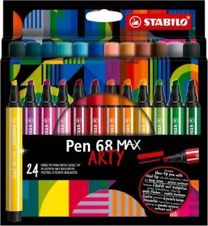 STABILO Premium Fiber-Tip Pen with Chisel Tip Pen 68 MAX - ARTY - Pack of 24 - Assorted Colors