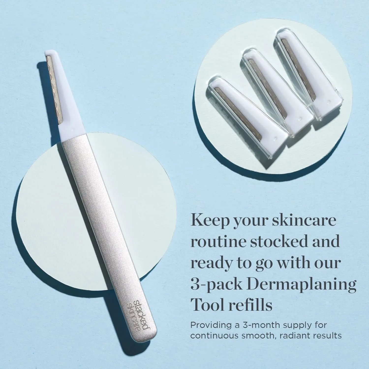 StackedSkincare | Replacement Dermaplaning Blades for Smooth, Radiant, Glowing Skin, Exfoliating Face Blades for Dermaplaning, No Brush or Scrub Needed, 3 Pack