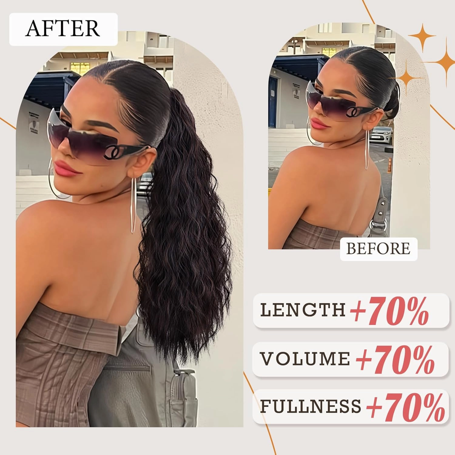 Stamped Glorious Long Corn Wave Ponytail Extension Magic Paste Heat Resistant Wavy Synthetic Wrap Around Ponytail or Women Black Hairpiece for Daily Party Use(18 Inch,Black Mixed Auburn Red)