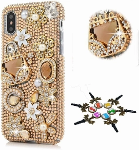 STENES Sparkle Glitter Case Compatible with Samsung Galaxy S25 Edge 5G - Stylish - 3D Handmade Bling Crowm Bag Flowers Floral Rhinestone Crystal Diamond Design Girls Women Cover - Gold