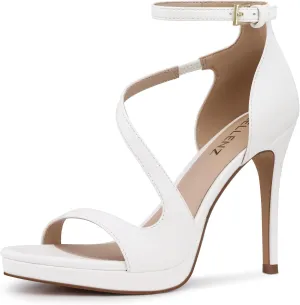 Stiletto Women High Heels: 4.3 Inch Comfortable Heels Prom Party Wedding, Peep Toe Platform Heels, Black White Silver Gold Strappy Heel Sandals