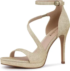 Stiletto Women High Heels: 4.3 Inch Comfortable Heels Prom Party Wedding, Peep Toe Platform Heels, Black White Silver Gold Strappy Heel Sandals
