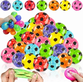 Stress Balls for Kids Adults, 24 Pack Glitter Soccer Stress Balls Fidget Toys Adults Anxiety Stress Relief Squeeze Toys, Classroom Exchange Prize Party Favors Easter Valentines Christmas Birthday Gift