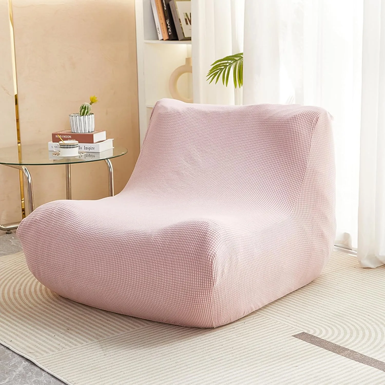 Stretch Fireside Chair Covers,Lazy Floor Sofa Cover,Solid Color Bean Bag Chairs Couch Cover Furniture Protector Slipcover for Sofa(Cover only, Pink)