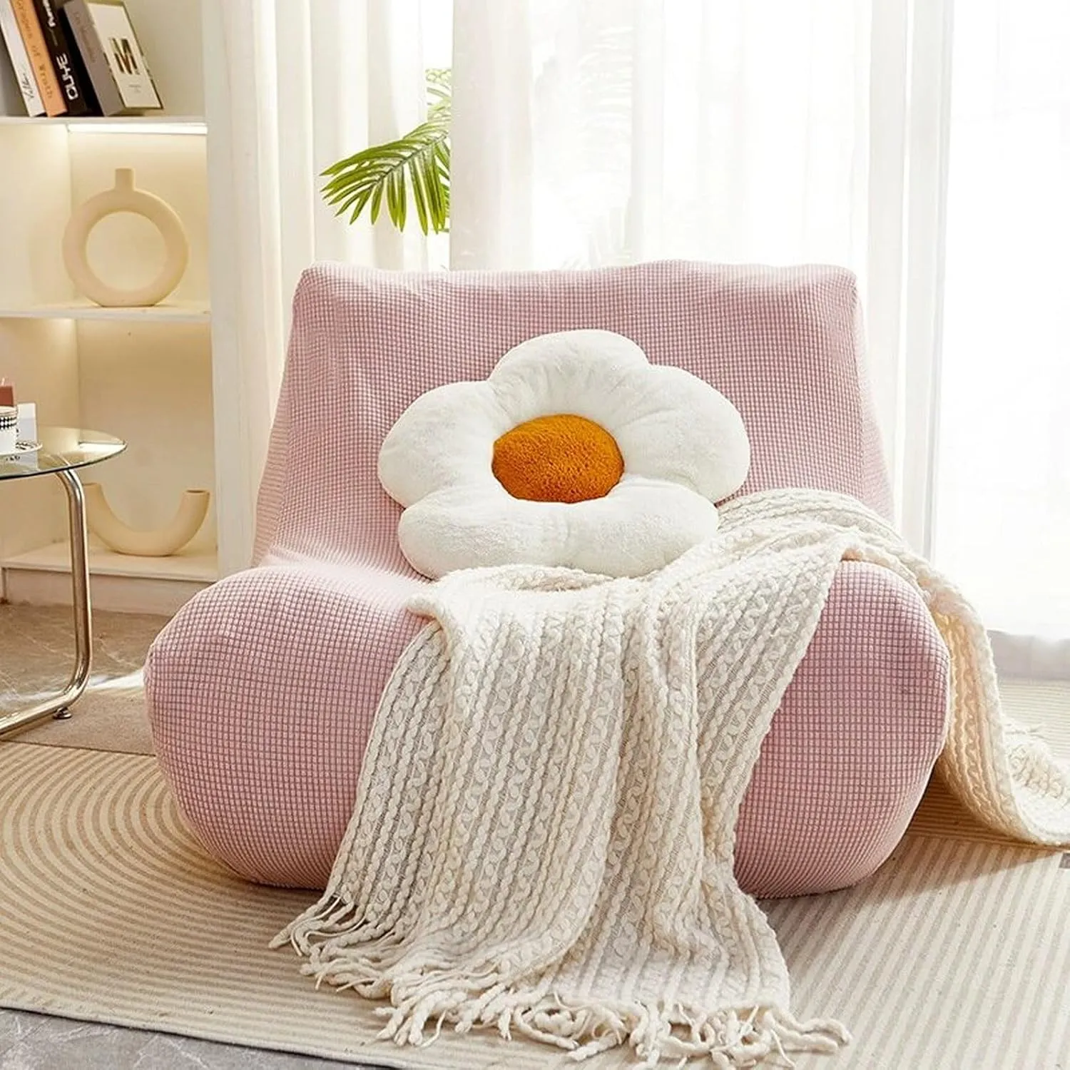 Stretch Fireside Chair Covers,Lazy Floor Sofa Cover,Solid Color Bean Bag Chairs Couch Cover Furniture Protector Slipcover for Sofa(Cover only, Pink)