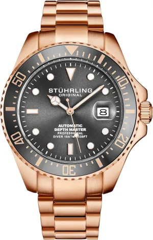 Stuhrling Original Mens Stainless Steel Automatic Self Wind Dive Watch 200M Water Resistant Unidirectional Ratcheting Bezel Screw Down Crown Sport Watch 792 Series (Rose Gray)