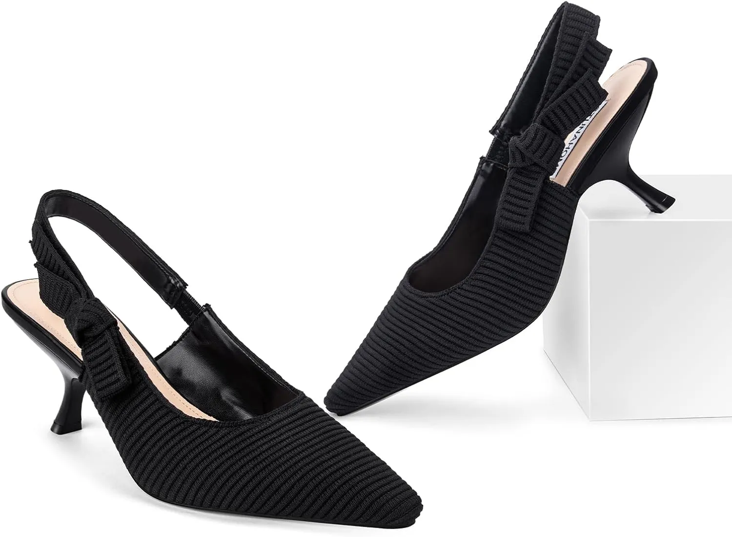STUNAHOME Slingback Heels for Women Closed Pointed Toe Kitten Pumps Fashion Low Heel Wedding Casual Dress Shoes, Nude