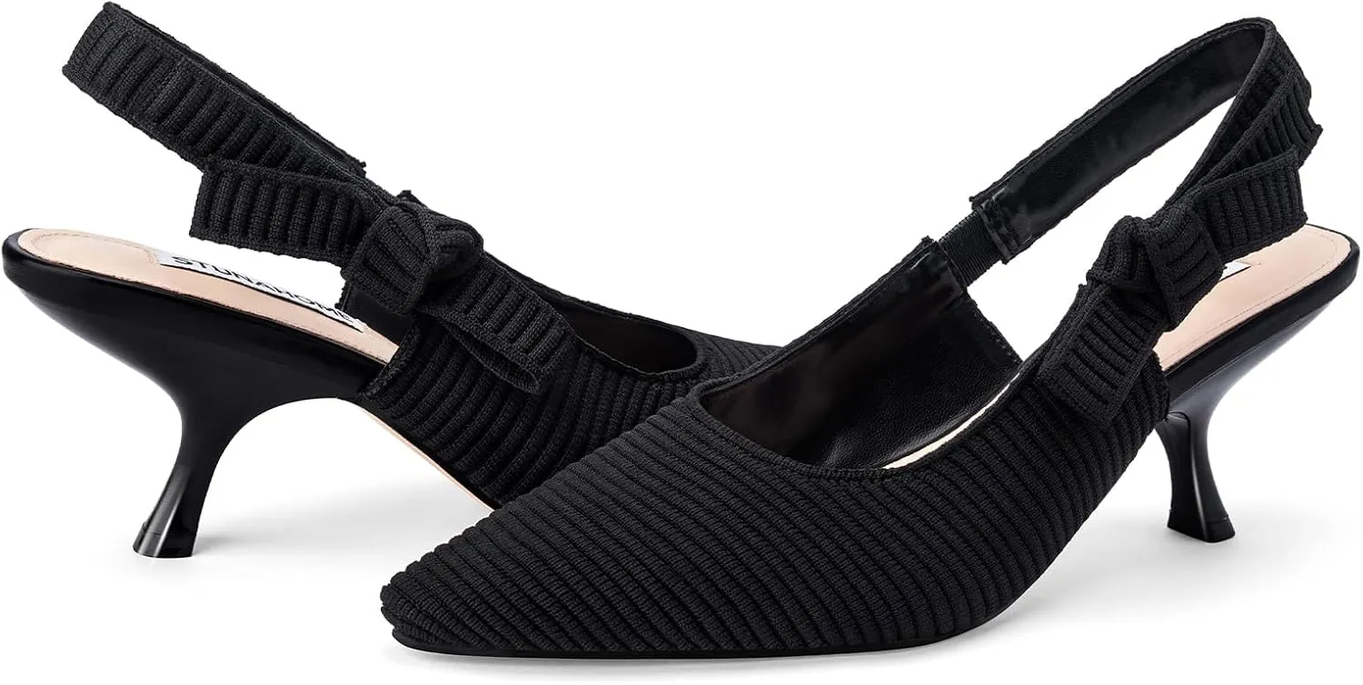STUNAHOME Slingback Heels for Women Closed Pointed Toe Kitten Pumps Fashion Low Heel Wedding Casual Dress Shoes, Nude