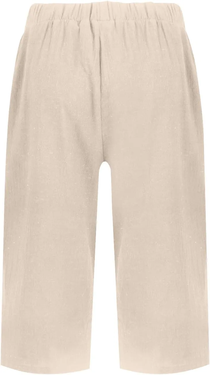 Summer Bermuda Shorts for Women Knee Length 2024 Trendy Linen Shorts Lightweight Casual Beach Short Pants w/Pockets